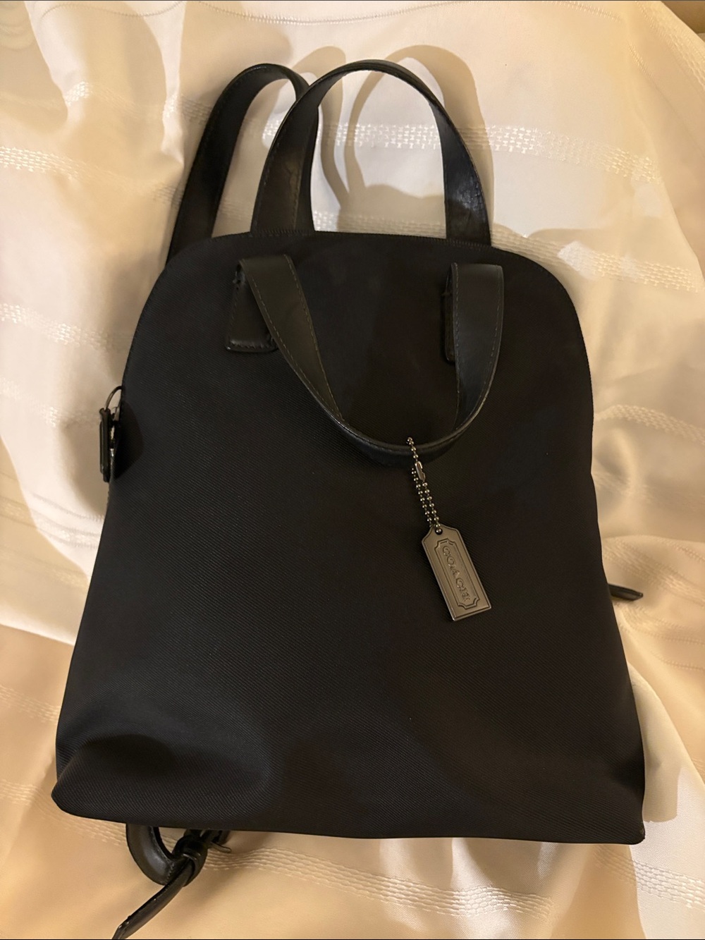 Coach Black Nylon Backpack with Leather Trim and Logo Tag